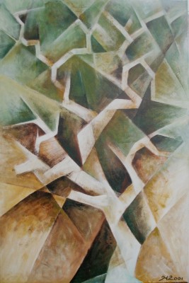 Acrylbild abstrakten Baumes vor braunem Hintergrund